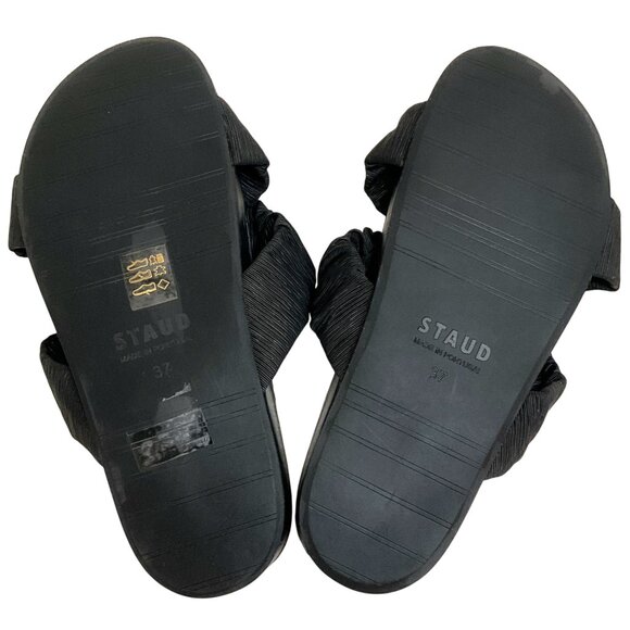 Staud Black Ruched Crisscross Michel Slide Sandals - Picture 7 of 9